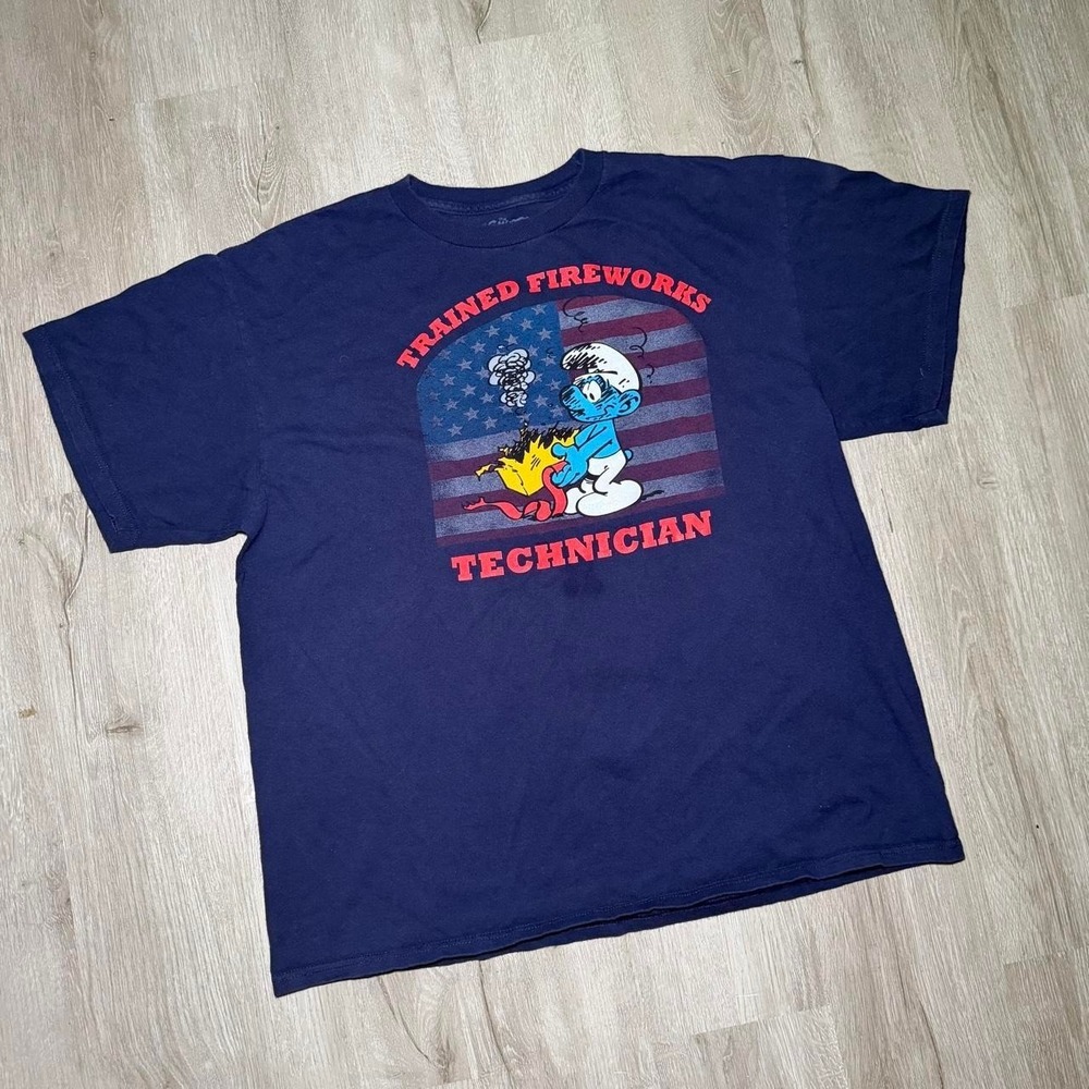 "Trained Fireworks Technician" 2000's Smurfs tee